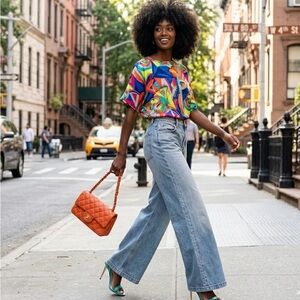 Vintage Multicolor Geometric Print Blouse